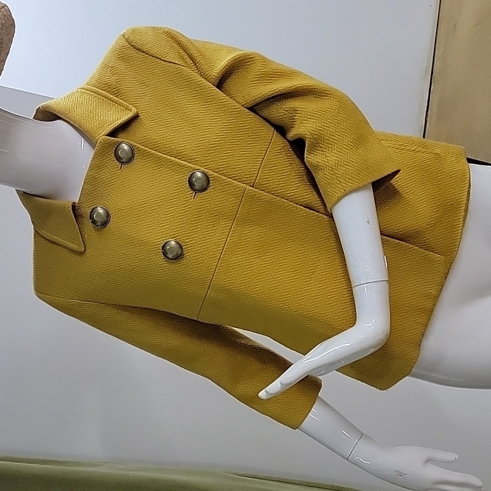 New York & Company Yellow 3/4 Sleeve Button Down Blazer Jacket Size Small